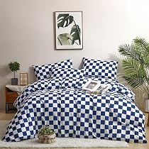 Amazon.com: Cottonight Blue Checkered Comforter Set King Royal ...