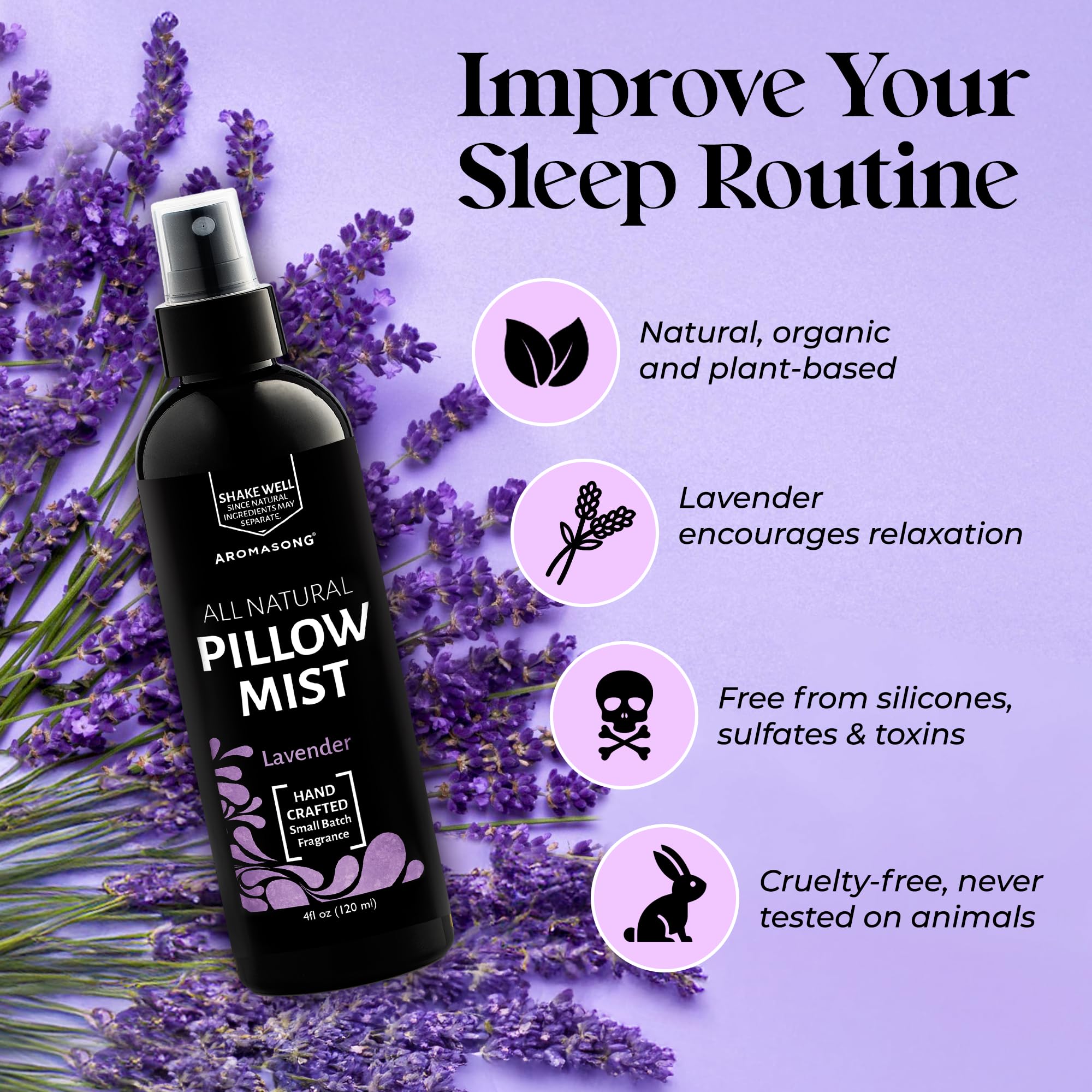 Aromasong Lavender Pillow Spray for Sleeping - All Natural Calming Linen & Bedtime Sleep Mist for Deep Sleep - Pillow Spray Aromatherapy with Botanical Essential Oils for Relaxing Stress