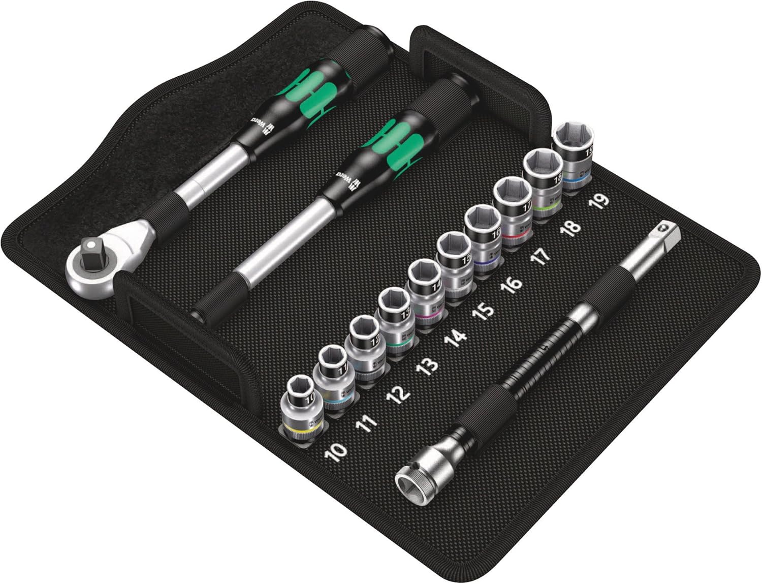 Wera 8006 SC 1 Zyklop Hybrid Socket Set including Ratchet Extension in Socket Twist/Lock Pouch, metric 13 piece, 05004090001
