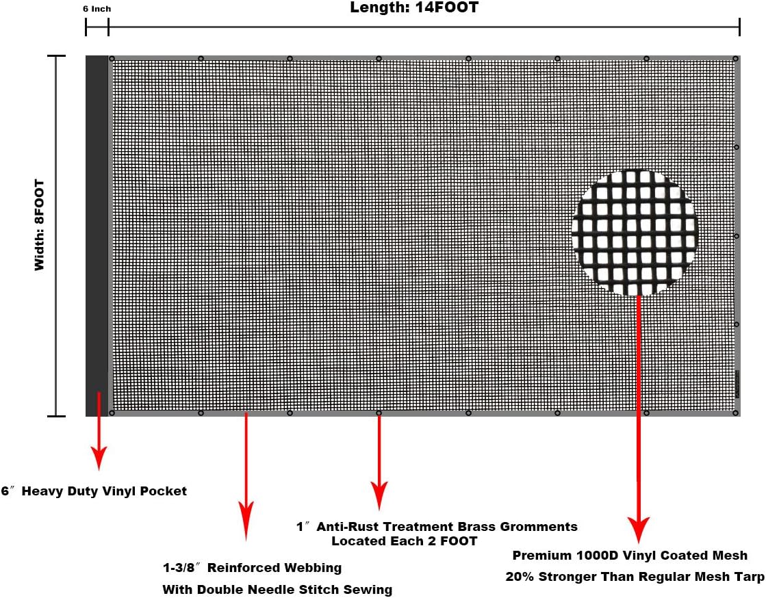 Zipper Bag Included Leaveshade Dump Truck Mesh Tarp 84x20 Tentproinc Heavy Duty Trailer Cover Double Ends Cord Sliding Reinforced Double Needle Stitch Webbing Ripping Tearing Stop Cargo Bed Cover Accessories
