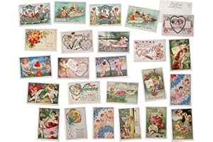 HILL VALLEY GREETINGS Vintage Valentine Postcards - 24 Retro Valentine's Day Postcards - Assorted Cherub Love Designs - Old Fashion Valentine Cards Printed on Antique Textured Style Cardstock - Great for Valentine's Day