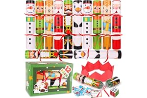 ENVOTEK 12 Pack Christmas No-Snap Party Table Favors, Christmas Table Favor with Party Hat, Joke & Little Gifts Inside for Kids and Adults, Xmas Table Decorations Seasonal Holiday Dinner Traditions Supplies
