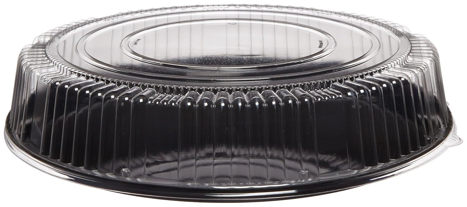 CheckMate Plastic Round Catering Tray and Dome Lid Combo, Clear/Black