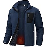 TBMPOY Men's Sherpa Lined Jacket Winter Fleece Jackets Full Zip Outdoor Hiking Casual Coat Soft Warm Outwear with 5 Pocket