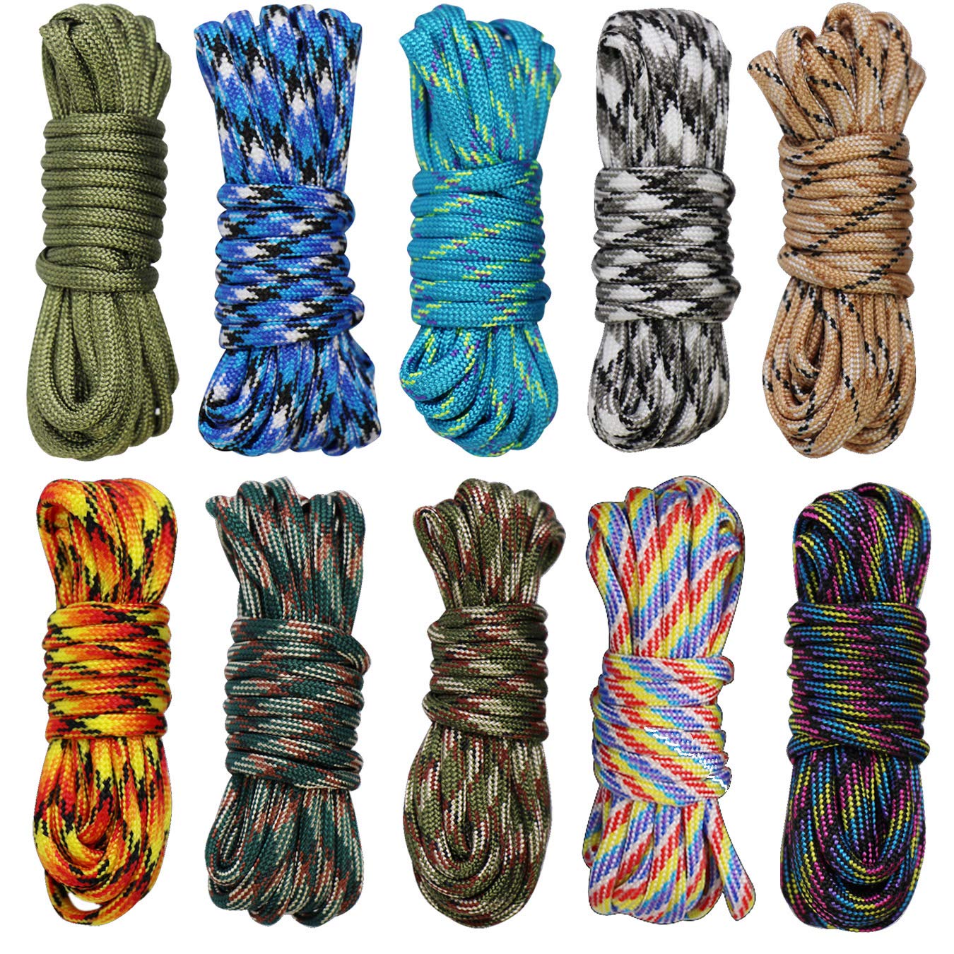 10pcs Color Paracord 4mm Bracelet Rope Parachute Cord Outdoor Survival Set DIY Manual Braiding 10 Feet Boy girl Crafting Decorative Rope, Camping (Boy Color)