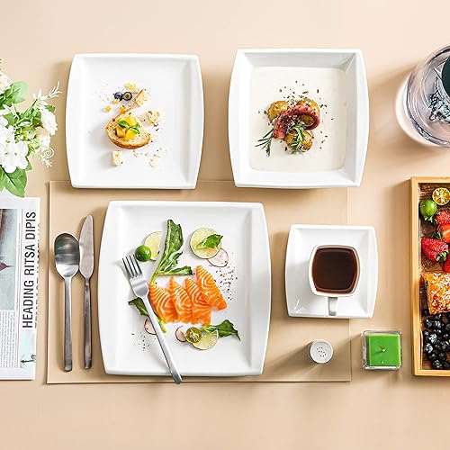 MALACASA Ivory White Dinnerware Sets, 60-Piece Porcelain Plates