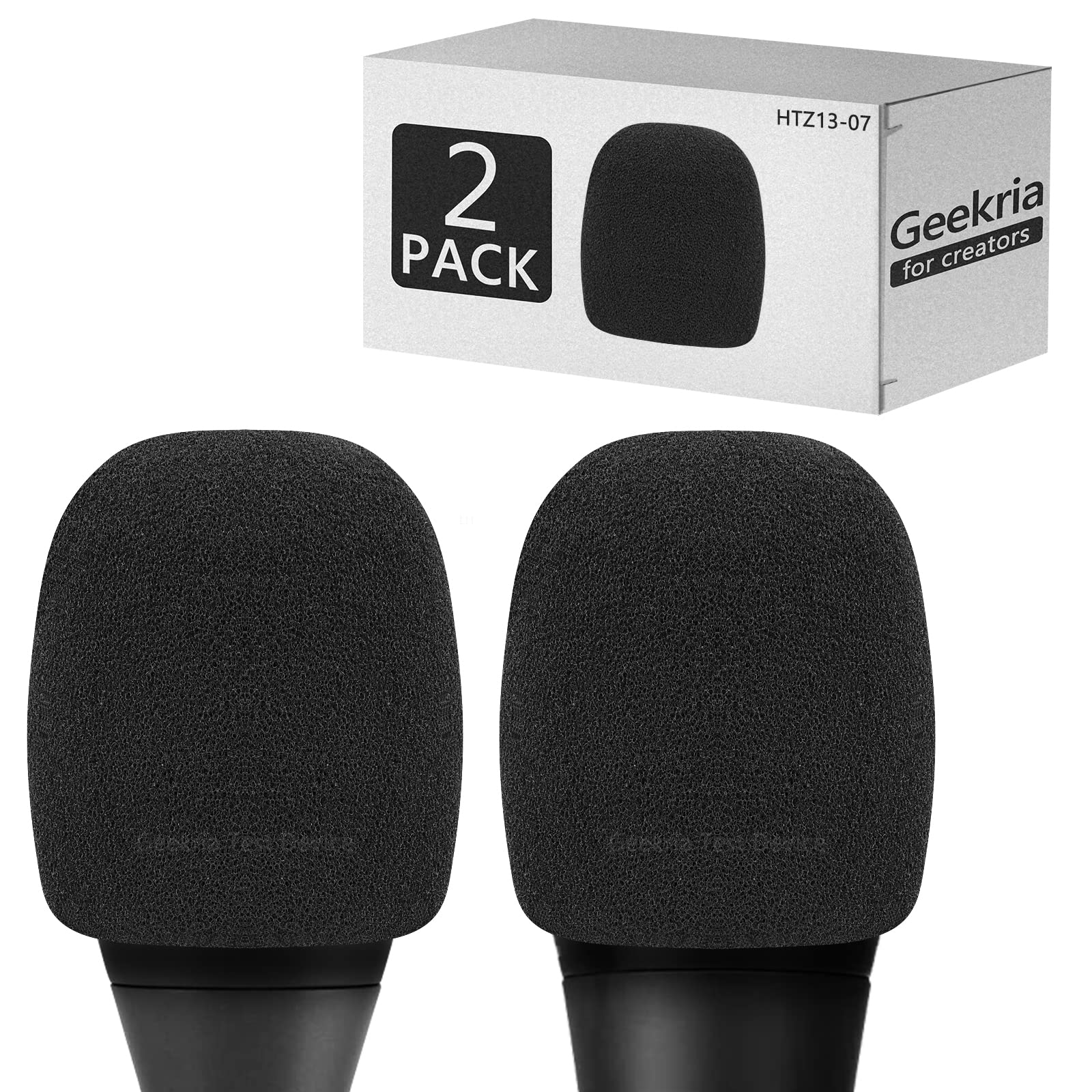 Geekria for Creators Foam Windscreen Compatible with AKG P2, P3S, P5i, C5, D5, D7, DMS100, DMS300 Microphone Antipop Windshield, Mic Wind Cover, Sponge Foam Filter (Black / 2 Pack)