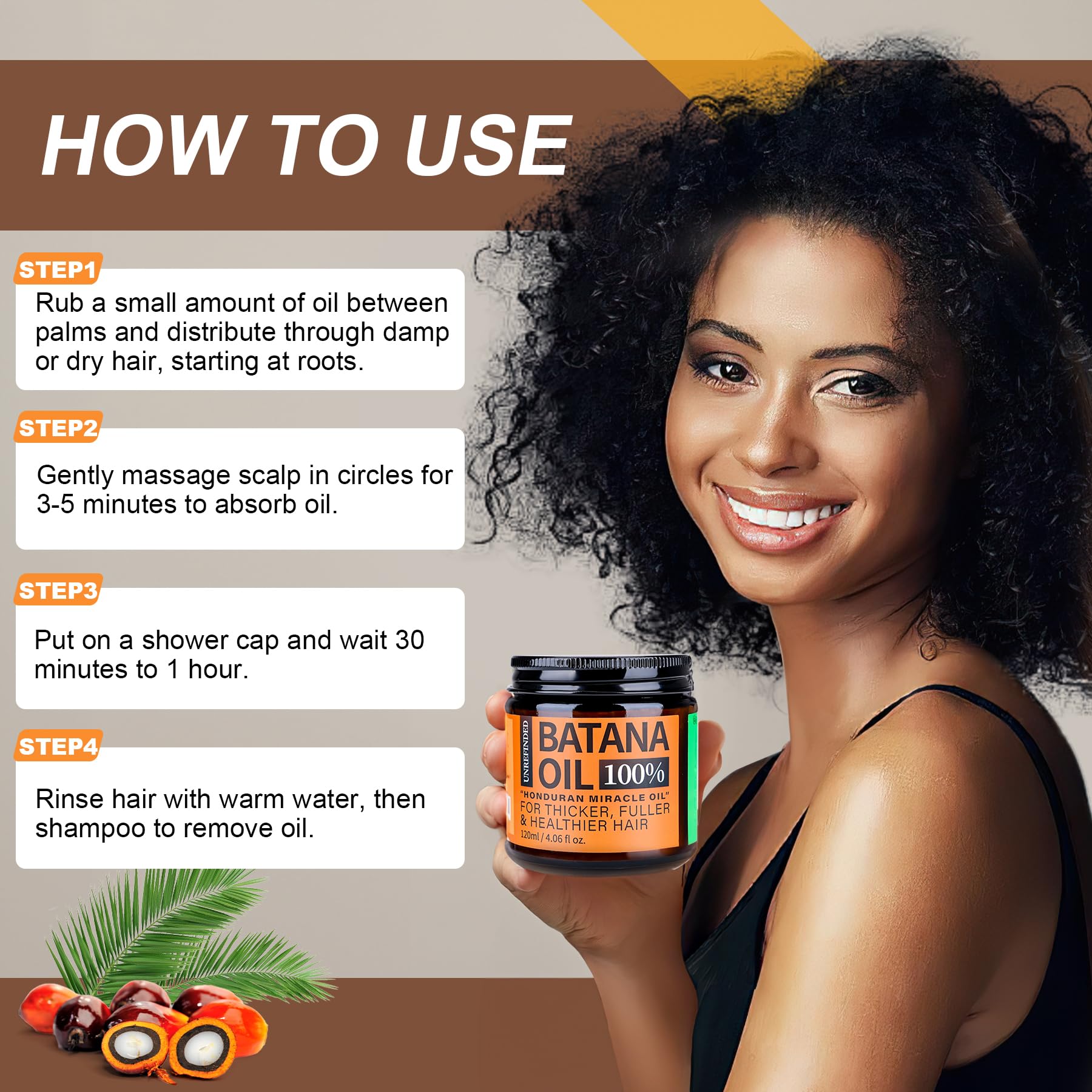 Batana Oil for Hair Growth Dr Sebi, 100% Raw Organic Batana Hair Mask from Honduras, Wild Growth Hair Oil, Scalp Oil Promotes Hair Thickness, Prevents Loss for Men & Women, 4.06 fl oz (1 Pack)