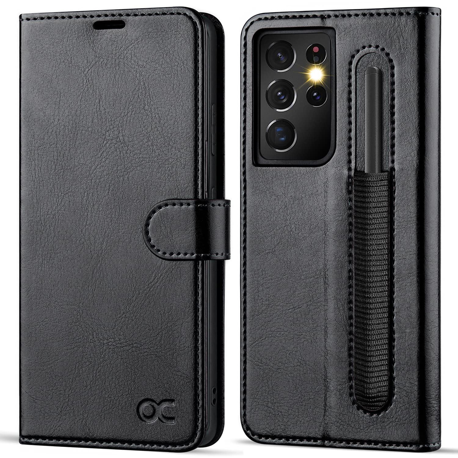 OCASE Samsung Galaxy S21 Ultra Case,PU Leather Flip Samsung S21 Ultra Retro Wallet 5G Case with S Pen Holder Shockproof Phone Cover Compatible for Samsung Galaxy S21 Ultra 6.8 Inch-Black
