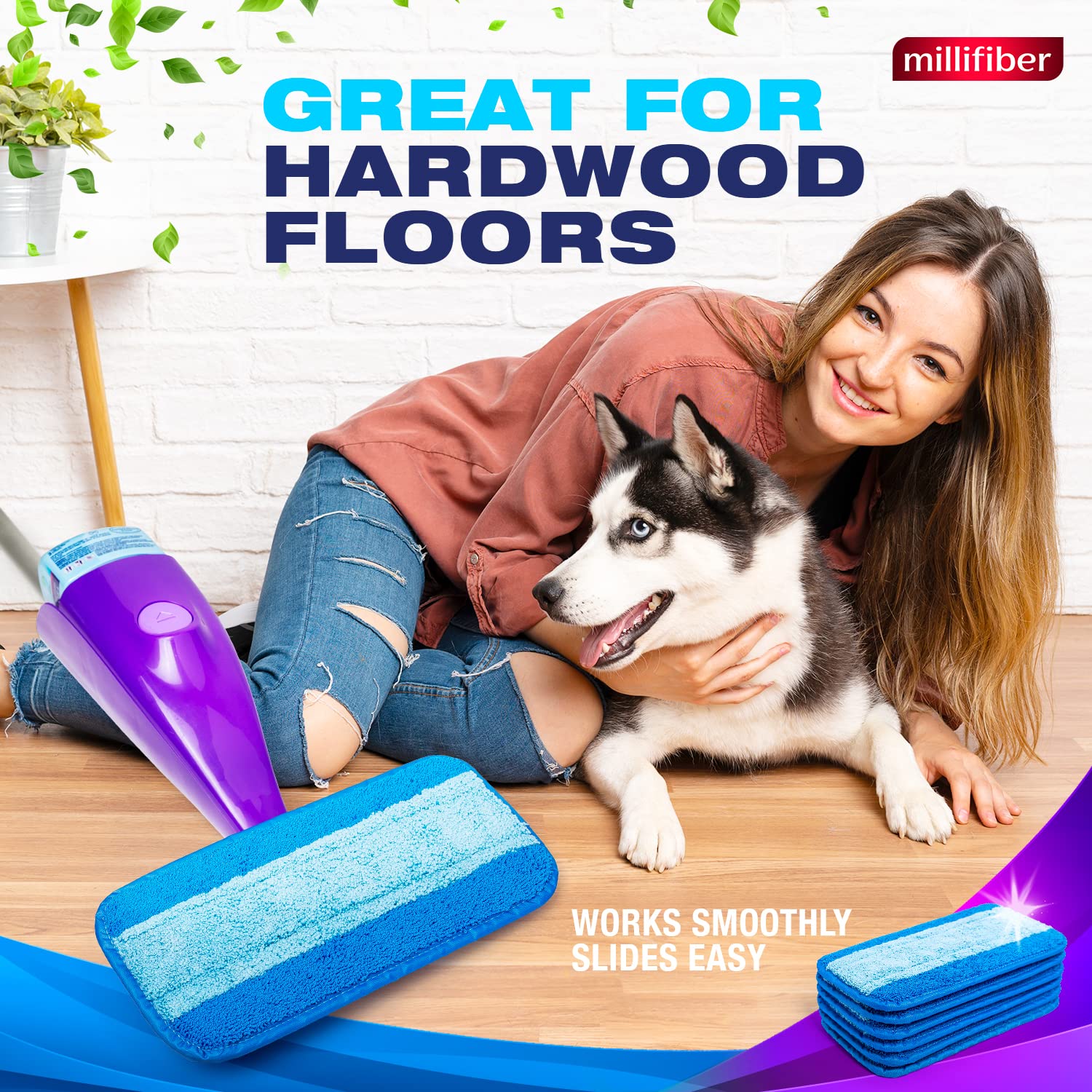 Millifiber Reusable Mop Pads Compatible with Swiffer WetJet (2 Pack) - Microfiber Mop Refill for Wet Mopping Cloths - Hardwood Floor Cleaning Spray Pads Reusable Replacements