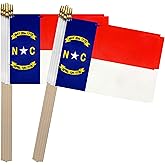 TSMD North Carolina State Flag on Wood Stick Small Mini Hand Held Flags,5x8 Inch,12 Pack