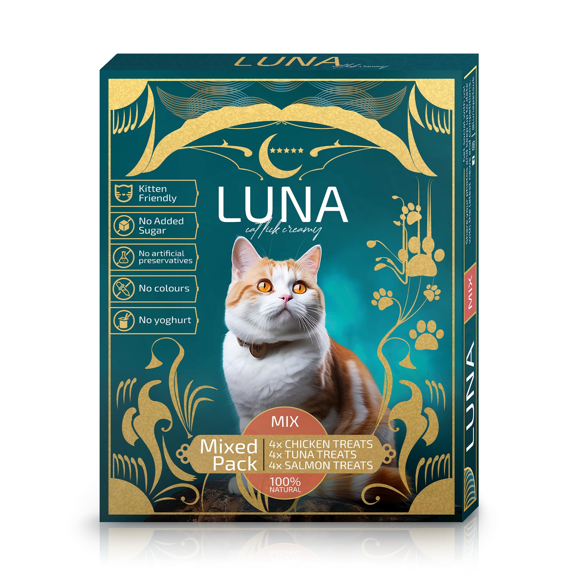 LUNA Premium Lickable Cat Treats - 100% Natural Creamy Kitten Treats for Kitty, Adult Senior Cats - Healthy Treat Snacks No Fillers, Preservatives - Chicken Tuna Salmon Variety Pack