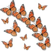 Monarch Butterfly Decorations, 3D Halloween Butterfly Wall Decor 12 Pcs Orange Fake Monarch Butterflies Realistic Artificial Butterflies Wall Decal for Day of The Dead Halloween Party Decorations