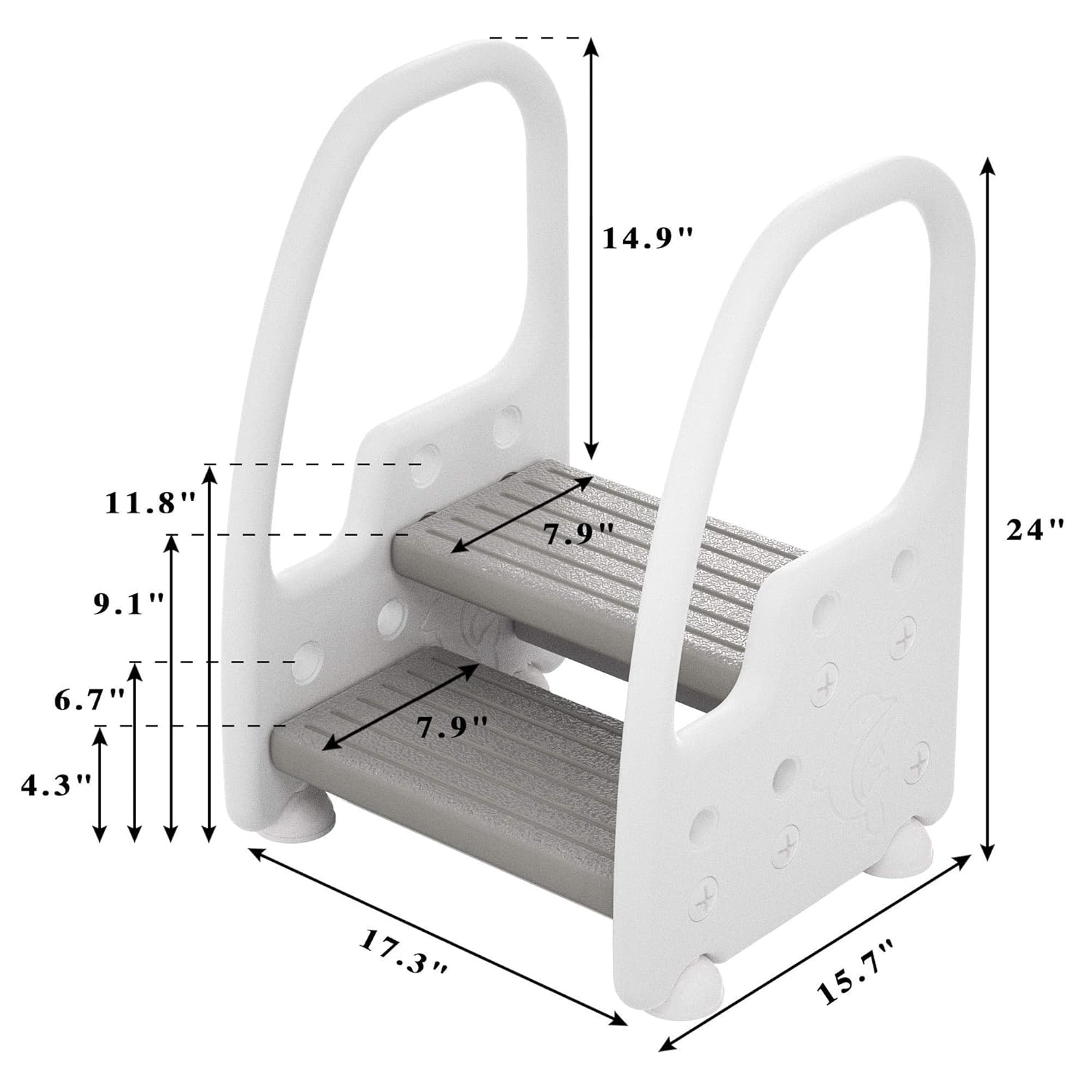 Two Step Stool with Handrails for Toddler and Kids, Standing Learning Tower for Bathroom Sink, Toilet Potty Training, Kitchen Counter with Safety Handrails and Non-Slip Pads (Gray, Height Adjustable) : Baby