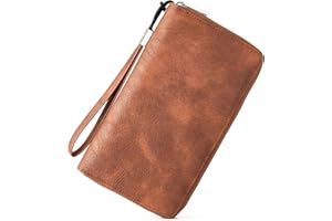 BROMEN Womens Wallet RFID Blocking Large Capacity Wristlet Phone Holder Zip Around Leather Clutch Purse Retro Brown