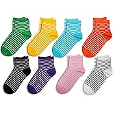 RAFRAY Premium Socks, Striped Colorful Sneaker Socks in Gift Box – Ankle Length, 8 Pairs, Size US W 5-9.5