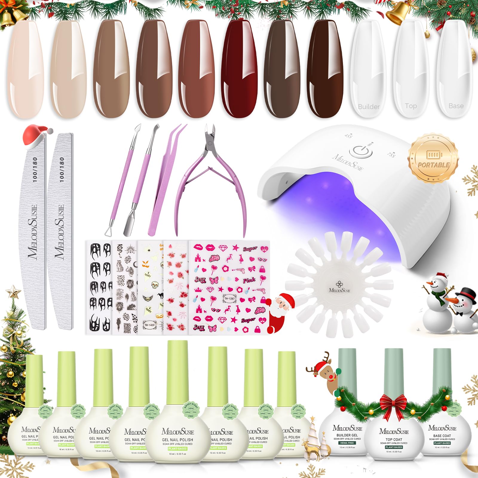 MelodySusie Gel Nail Kit with P-ART06G Cordless UV Lamp Rechargeable Portable LED UV Light with Smart Sensor Plant Based HEMA Free Nails Polish with No Wipe Top Coat Base Builder Gel Gift for Women Image