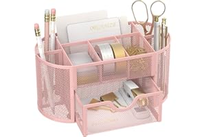 SUPEASY Mesh Desk Organizer, Desk Accessories & Workspace Organizers with Drawers, Pencil Holder for Desk with 9 Compartments