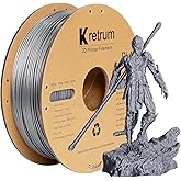 Kretrum PLA Filament 1.75 mm 3D Printer Filaments Cardboard Spool Refills 1 kg Widely Compatible for Most FDM 3D Printers Fits ELEGOO Anycubic FlashForge Creality Bambu Prusa ect. Silver