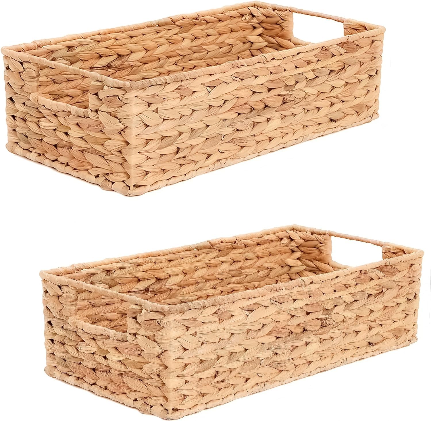 Amber Home 2pcs Storage Basket for Toilet Paper, Woven Baskets for Organiser, Natural Water Hyacinth Bathroom Kitchen Storage Hamper with Handle