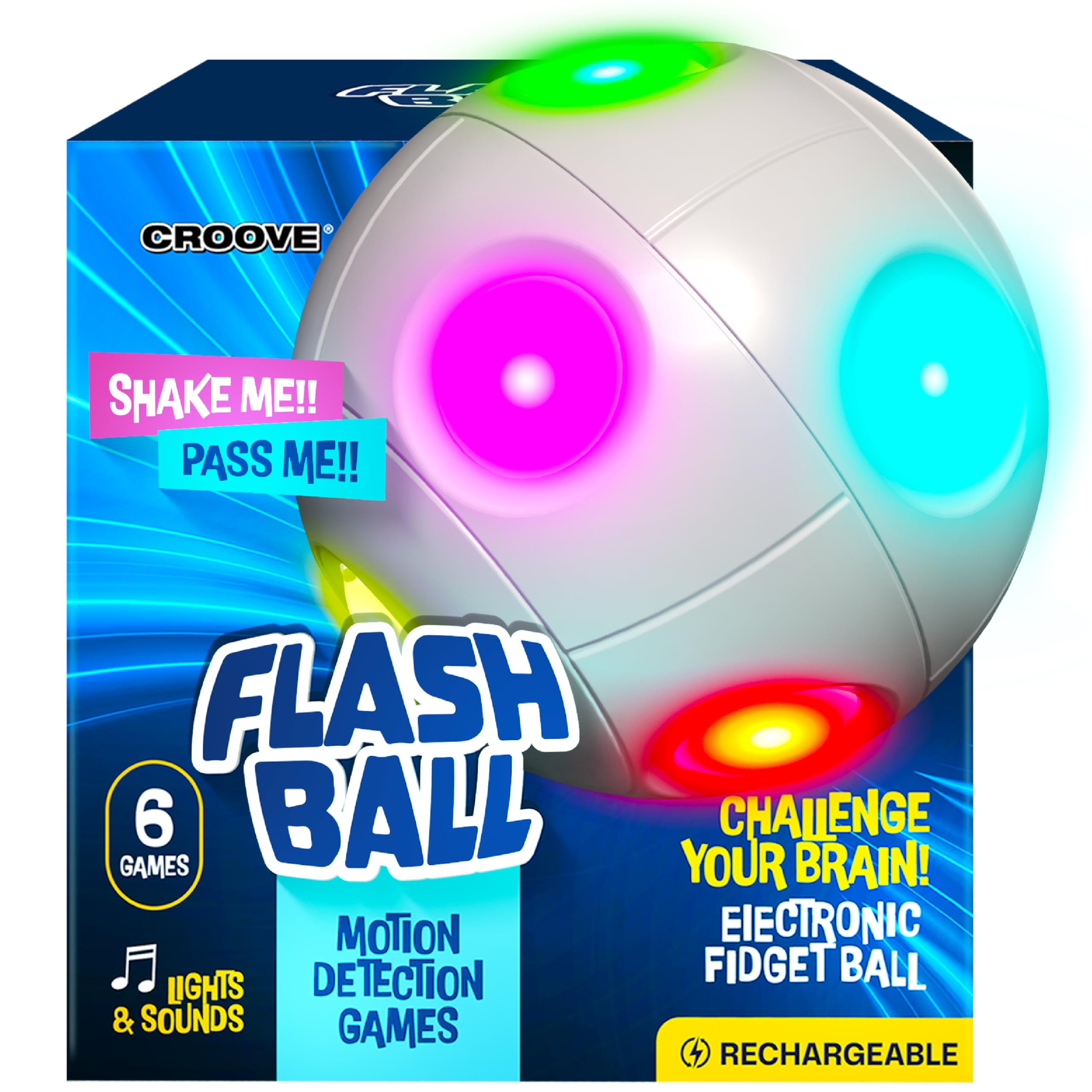 Croove 6 in 1 Brain & Memory Game Ball with Shake Detection Games, Cool Stocking Stuffers Toys, Christmas Gifts Ideas for Kids, Teens, Boys & Girls Ages 5 6 7 8 9 10 11 12+ Year Old, Fidget & Sensory