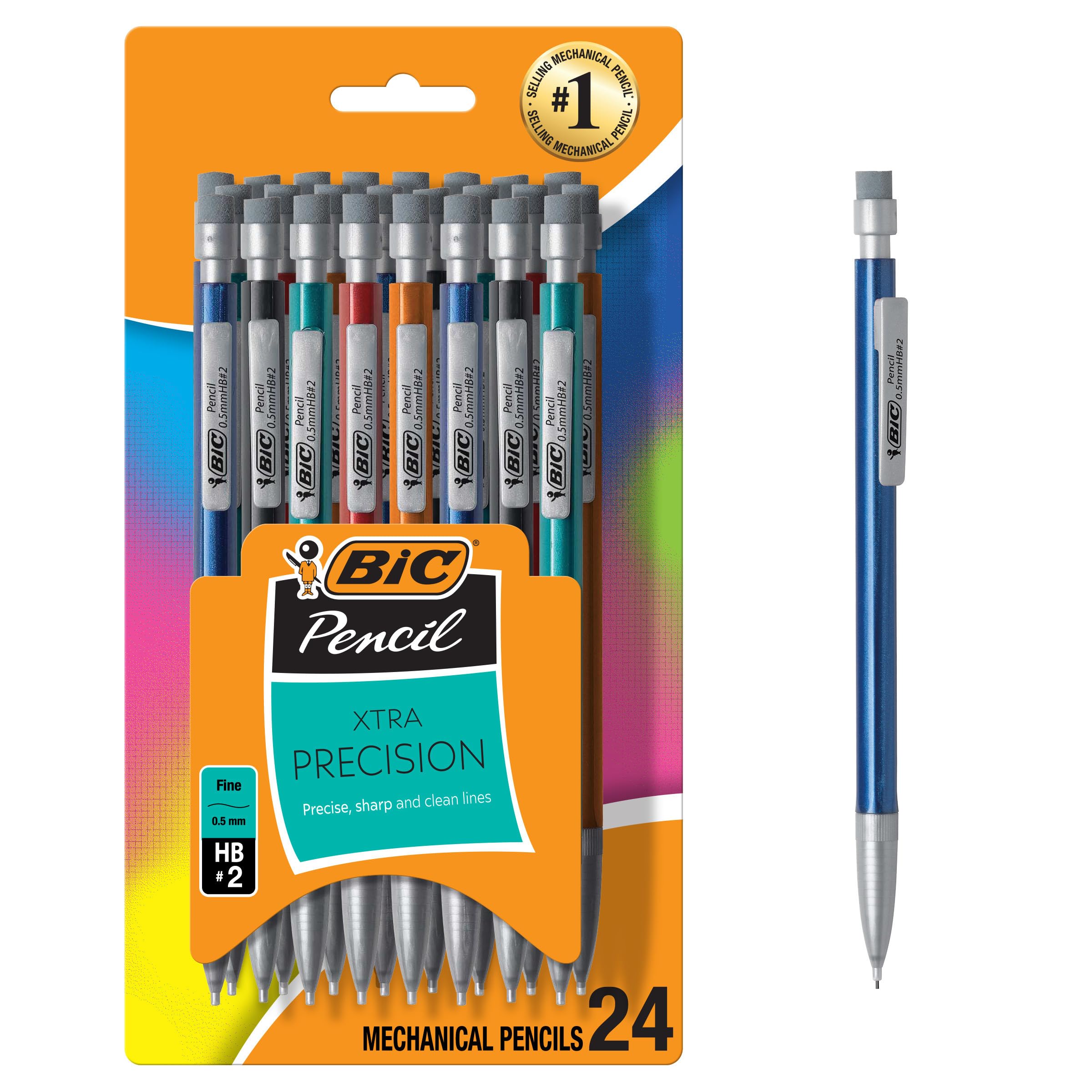 BIC Xtra-Precision Mechanical Pencil, Metallic Barrel, Fine Point (0.5mm), 24-Count, Doesn't Smudge and Erases Cleanly