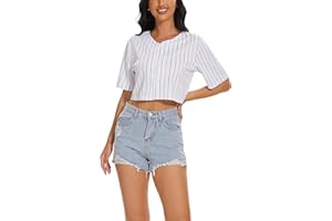 ICIBGDS Women's Crop Top Baseball Jersey Button Down V-Neck Short Sleeve T-Shirt Girls Cute Summer Tops Softball Shirt