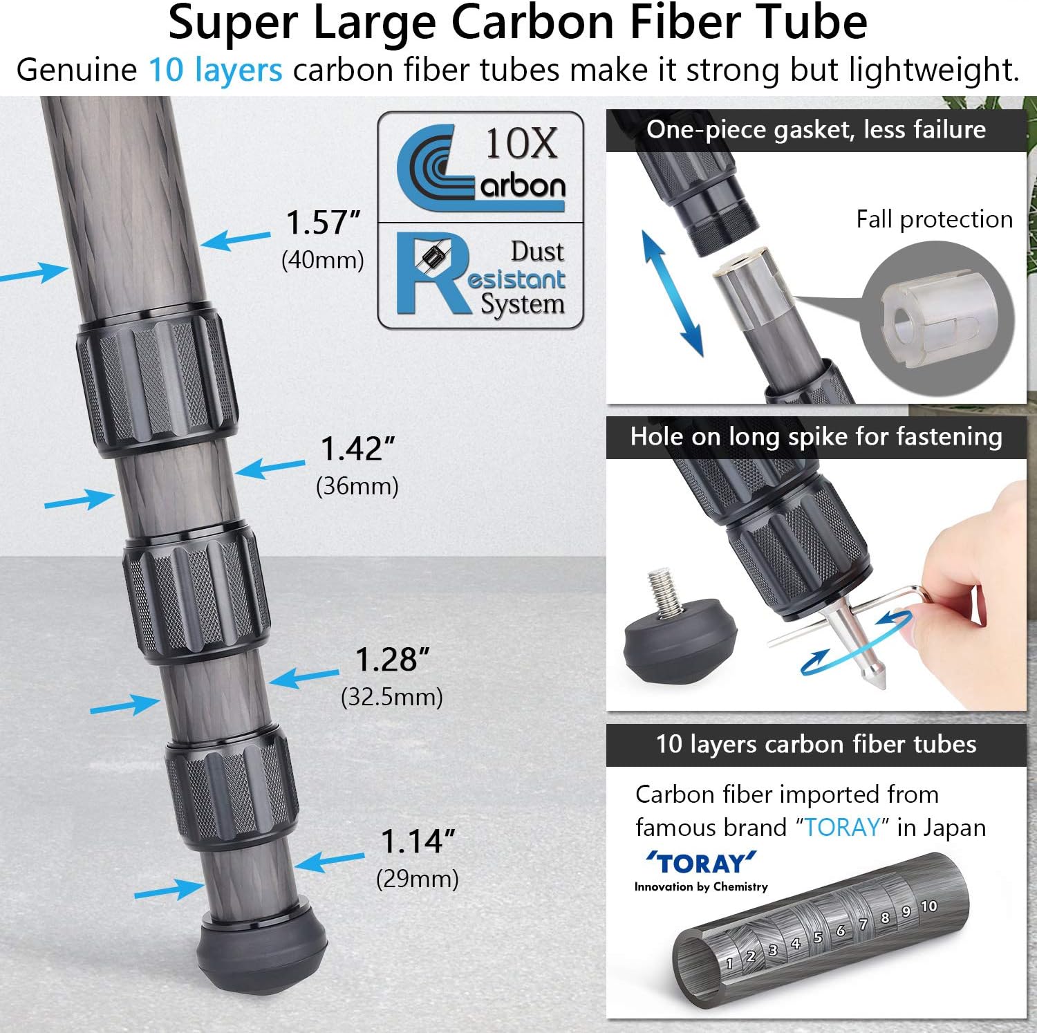 Carbon Fiber Bowl Tripod, INNOREL RT-90C Heavy Duty Bowl Tripod with 75mm Bowl and Bowl Adapter, 40mm Leg Tube Ultra Stable Professional Camera Tripod Max Load 88 Pounds/40kg Camera Stand : Camera & Photo