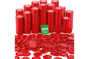 Leitee 1000 Pcs Plastic Poker Chips 38 mm Interlocking Game Lightweight Poker Chip Set Tokens Bingo Blank Casino Counting Bulk for Adults Counting Reward Card(Red)