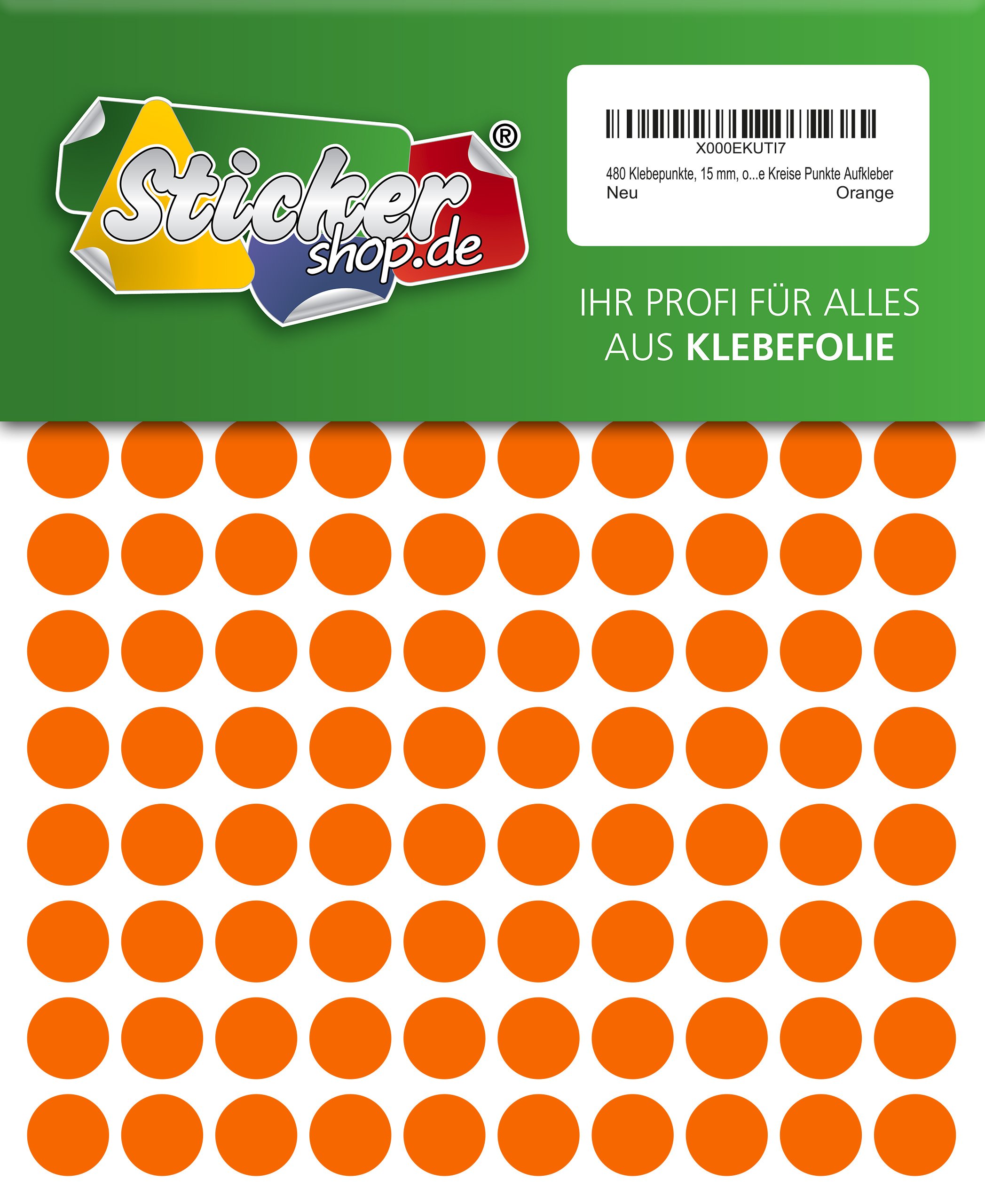 480, 15 mm, Orange, PVC, Weatherproof, CODING DOTS CIRCLES DOTS Stickers