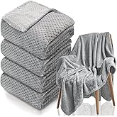 Tewloss 4 Pack Fleece Throw Blankets 50x60 Inches - 270 GSM Ultra Soft Plush Flannel for Bed Couch Sofa, Lightweight Warm 3D Waffle Texture, No Shedding No Pilling All Season Throw (Gray)