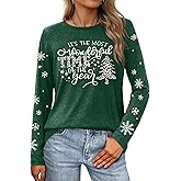 PECHAR Christmas Shirts for Women: Merry Christmas T Shirts Long Sleeve Christmas Tree Shirt Xmas Gift Blouse Tee Tops