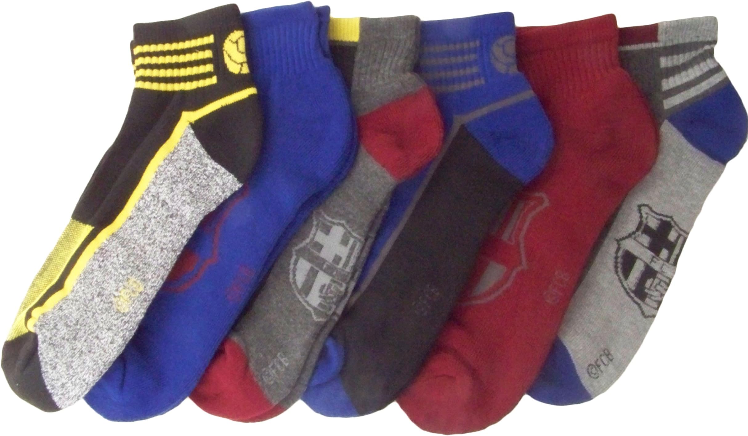 FCB Barcelona Mens Quarter Socks, Sock Sizes 10-13, Asst. Themes, 6pk, 46935g