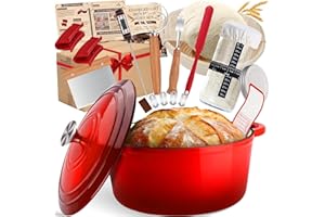 Enameled Cast Iron Dutch Oven Pot with Lid,Incl.Sourdough Bread Baking Supplies Like Banneton Bread Proofing Basket,Starter J