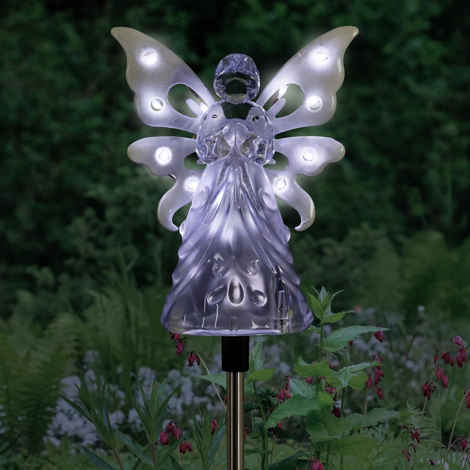 Decorative Garden Stakes - Exhart Garden Solar Lights, Decorative Angel Garden Stake, 12 LEDs, Cute Yard and Pathway Decor, White, 4 x 34 Inch