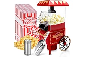 GVAKMM Retro Cart Popcorn Machine Hot Air Popcorn Maker Home Protable Popcorn popper Machine For Party Movie Night and Birthd