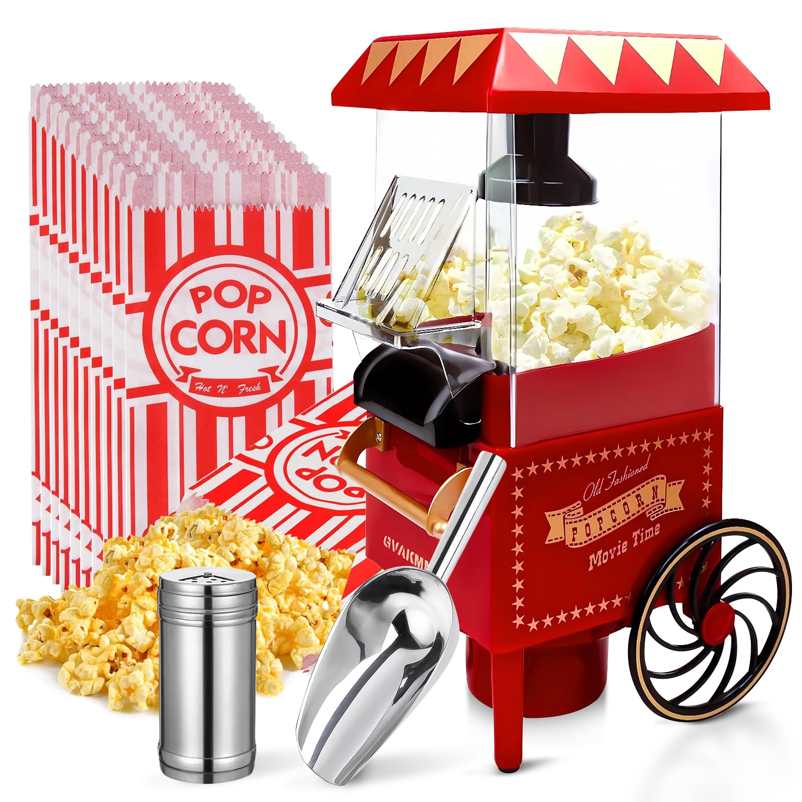 Photo 1 of GVAKMM Popcorn Machine, Hot Air Popcorn Maker Kit Gift Box, Portable Home Popcorn Popper Machine, 10-Cup,Oil-Free,Retro Style,Compact and Cute