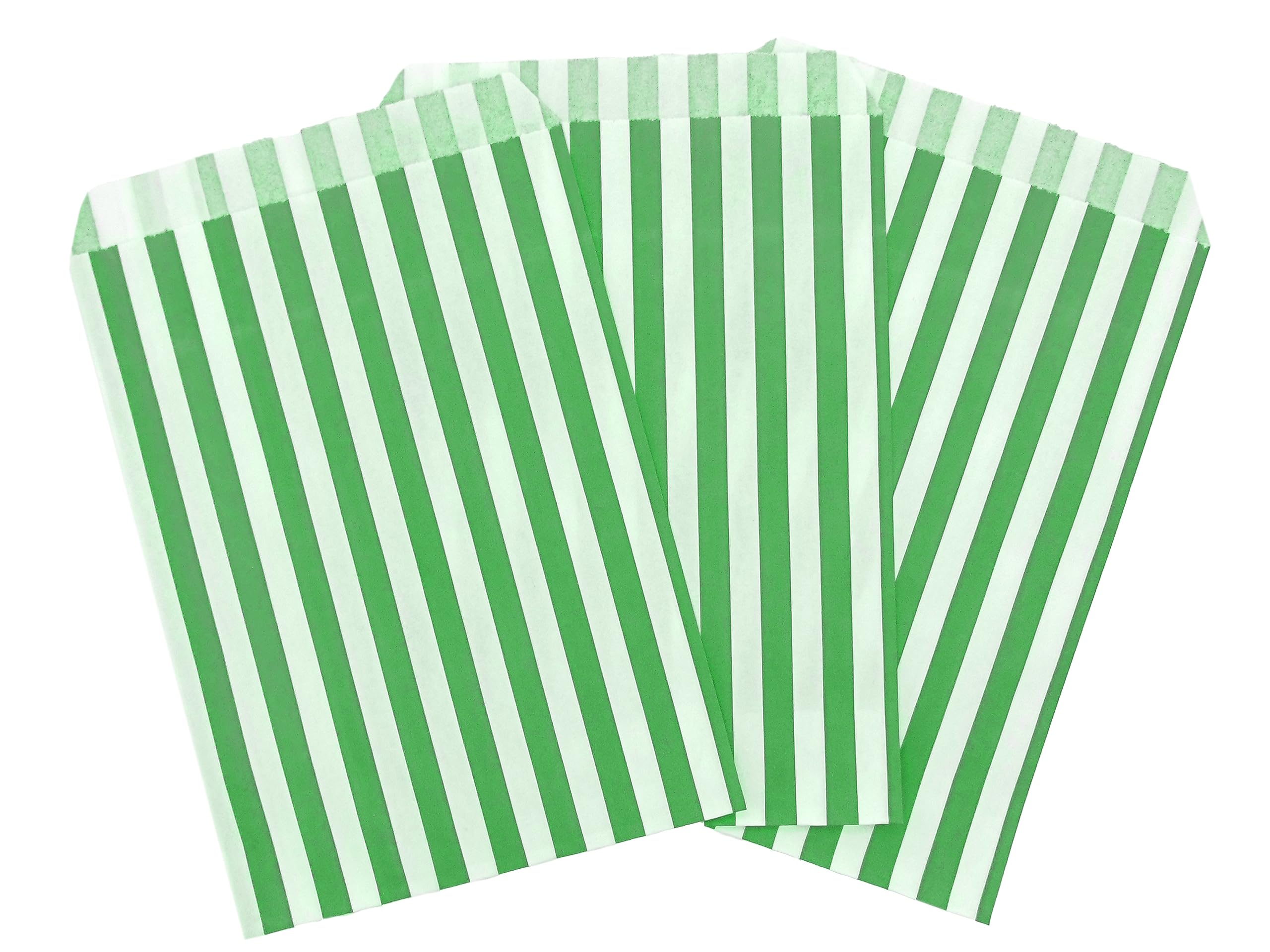 100 5" x 7" Green Candy Stripe Paper Sweet Bags | Water-Based Ink | Assembled in the UK