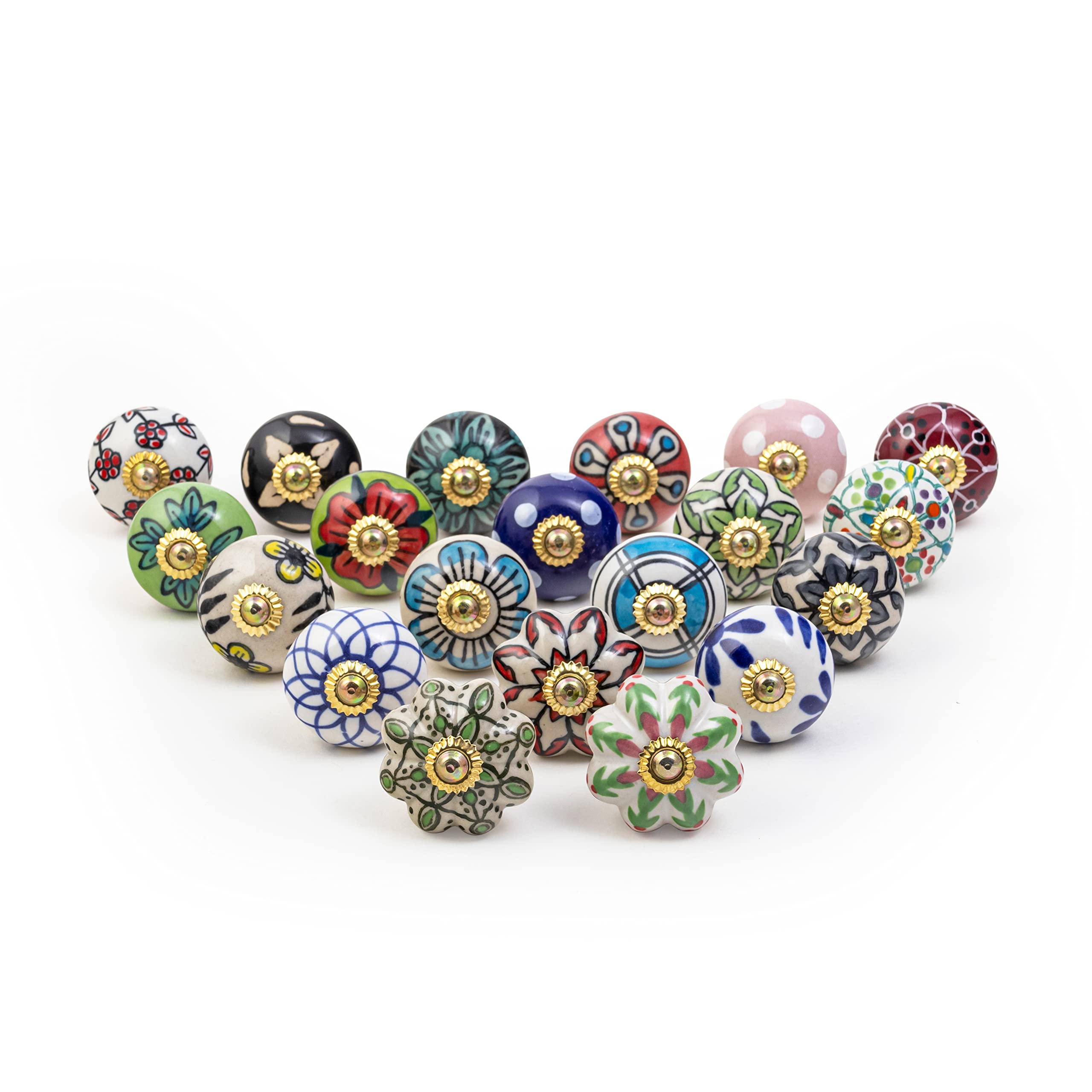 RAJRANG Multicolor Ceramic Bathroom Cabinet Knobs Pack of 20 Dresser Drawer and Furniture Hand Painted Antique Boho Cupboard Pull Knob