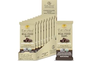 EatToHeal Chocolate Chip Real Food Bar - Organic Vegan Healthy Gluten Free Protein Bars - Low Sugar Meal Replacement Bar, Non GMO, Never Baked, Plant Based - Crafted to Enjoy, Not Sit on Shelves