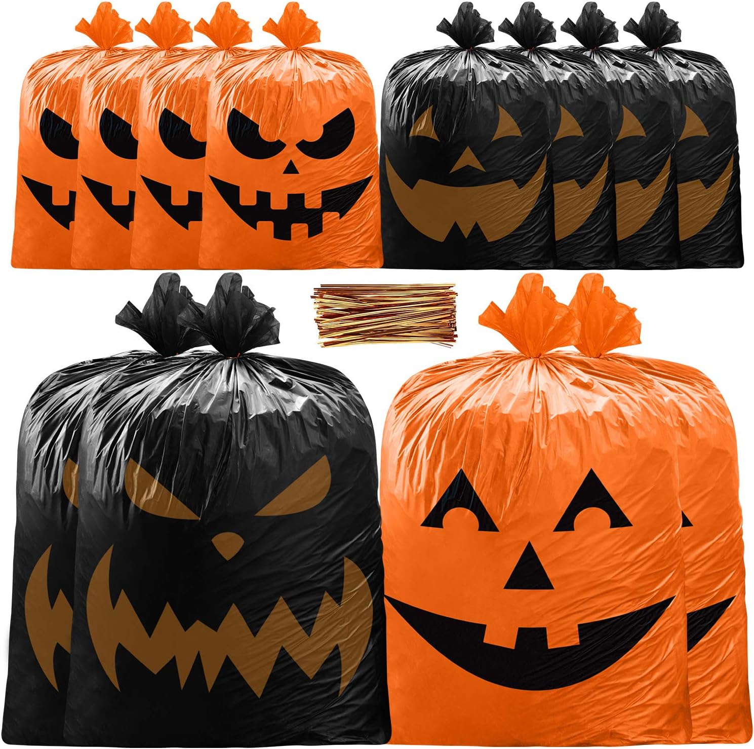 Aneco 12 Pack Halloween Pumpkin Lawn Bags Black Orange