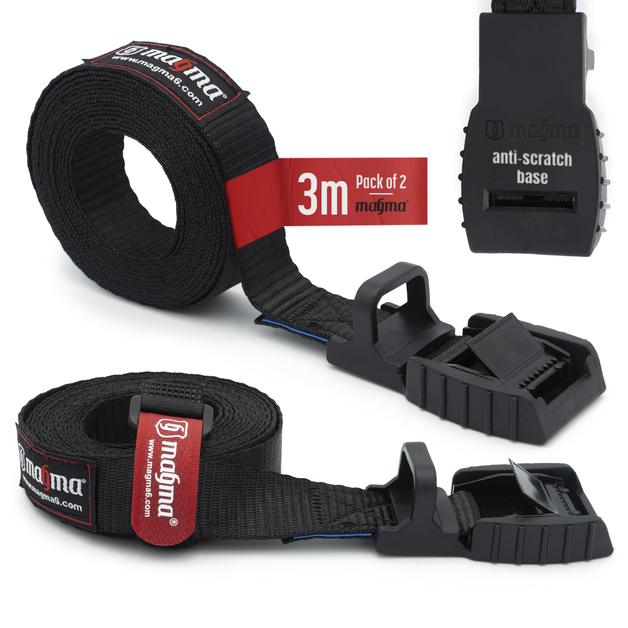 MAGMA 2 Cambuckle Straps | Load Strap Bike, Rack, Surf Board, Moto, Car, Kayak and Carriers | Adjustable, Heavy-Duty Belt Cords Strapping Tools, Cargo Automotive | Fastening Tie Buckles | Black 3m