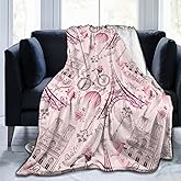 Perinsto Paris Eiffel Tower Throw Blanket Ultra Soft Warm All Season Romantic Travel in Paris Decorative Fleece Blankets for Bed Chair Car Sofa Couch Bedroom 50"X40"