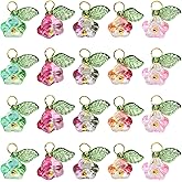 KitBeads 50pcs Glass Trumpet Flower Charms Mixed Colors Floral with Green Leaf Handmade Lampwork Flower Charms for Jewelry Making Bulk