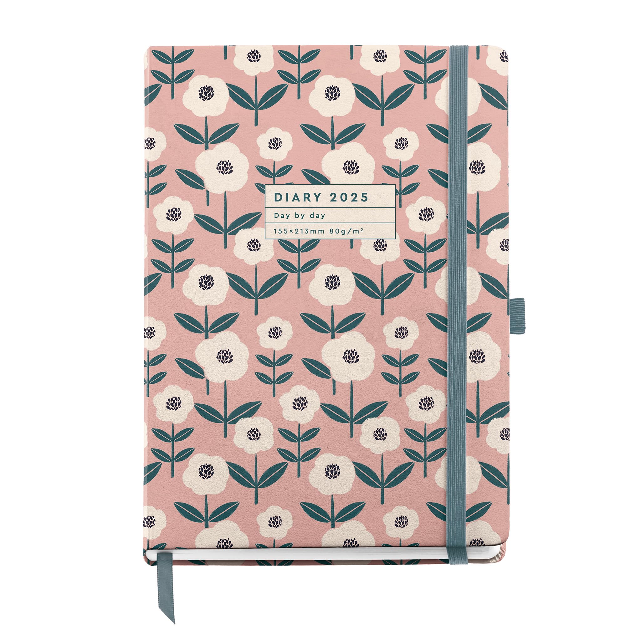 Miquelrius - 2025 Diary, 155 x 213 mm, Day Page Agenda, Laminated Cardboard Cover, Spiral, Elastic Closure, Paper 80 g/m², Spanish, English and Portuguese, Bloom