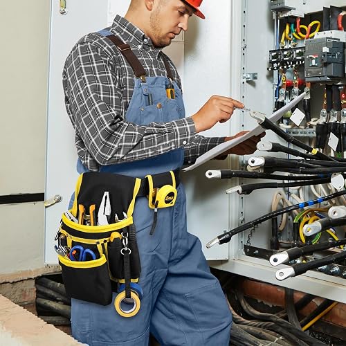 Tool Belt Pouch With 13 Pockets - Adjustable Canvas Waist Bag For Electricians, Carpenters, Gardeners