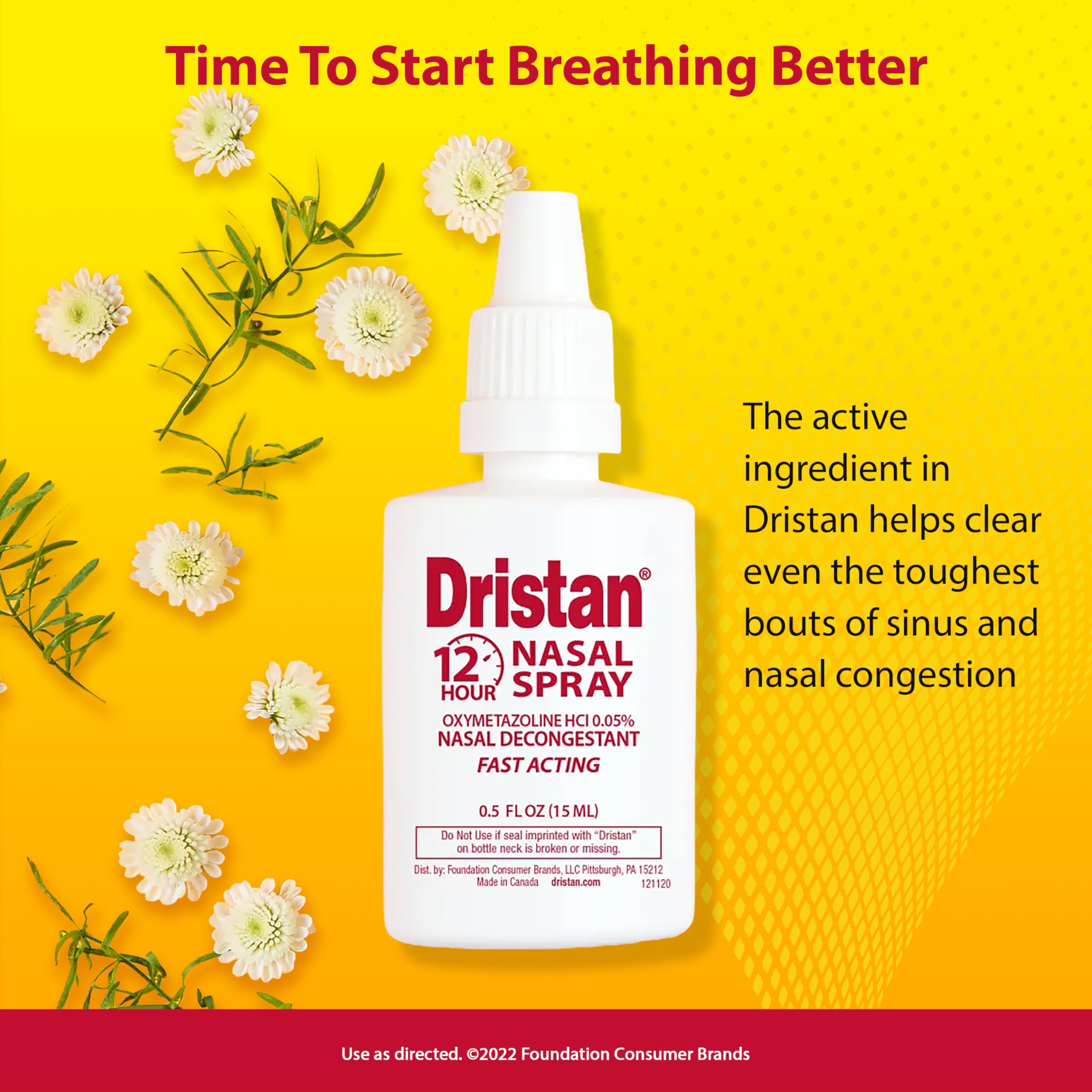 Dristan 12-Hour Nasal Spray Decongestant, Fast-Acting Sinus and Nasal Congestion Relief from Colds, Hay Fever and Allergies, Oxymetazoline HCI, .5 Fl oz