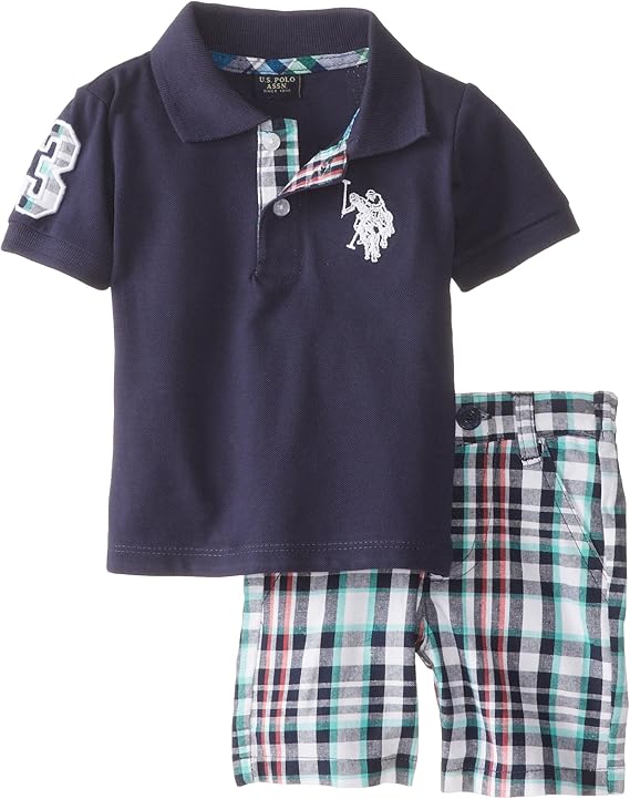 Amazon.com: U.S. Polo Assn. Baby Boys' Newborn 2 Piece Sleeve Polo and Plaid Short Set, Navy, 6 