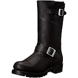 RIDETECS 11" Leather Biker Riding Boots For Men, Black - Calf High Adjustable Vamp With Side Ankle Straps