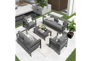Solaste Aluminum Patio Furniture Set,7 Seats Modern Outdoor Conversation Set Sectional Sofa with Upgrade Cushion and Coffee Table,Grey